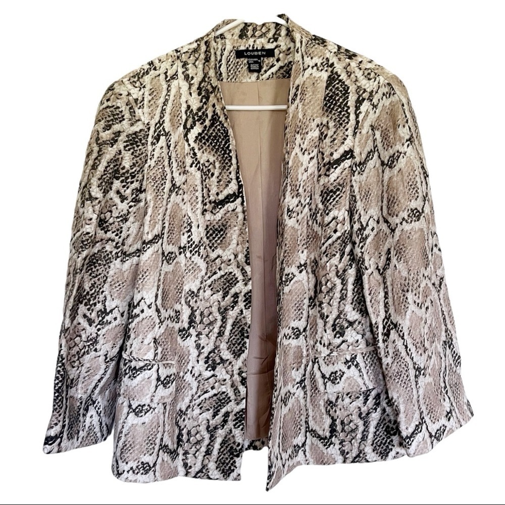 Louben Snake Print Linen Blend Open Front Blazer Size 10